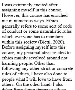 Essay 1: Transformation of Viewpoints throughout the course of Ethics
